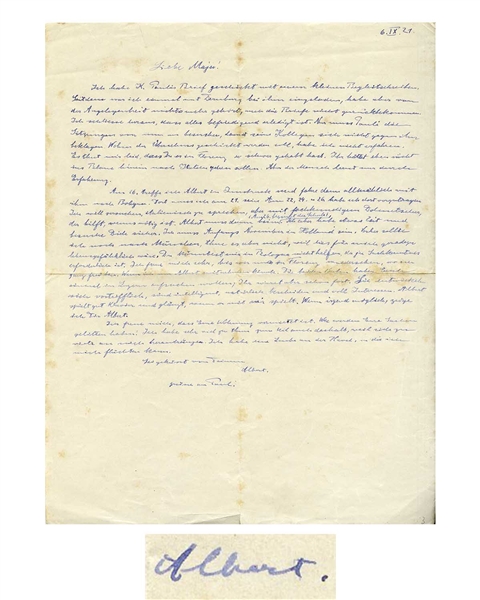 Albert Einstein Autograph Letter Signed From 1921, Regarding Anti-Semitism in Germany -- ...I am supposed to go to Munich, but I will not do that, because this would endanger my life right now...